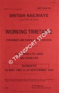 Book cover of Working Timetable of Passenger and Parcels Train Services - Section YE - Chesterfield to Leeds and branches - Sundays, 19 May 1991 to 29 September 1991 by British Railways Eastern Region